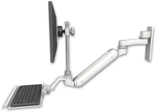 [UL182IEV7-W3-KU12-AS1] AccessMount™ Inverted Ultra 182 Arm with EV710 monitor mount wall mount, a 12" keyboard tray, and an 6" arm