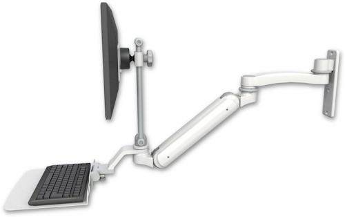 [UL182IEV7-W3-KU12F-A1] AccessMount™ Inverted Ultra 182 Arm with EV710 monitor mount wall mount, a 12" flat keyboard tray, and an 11" arm