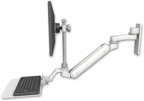 [UL182IEV7-W3-KU12F-AS1] AccessMount™ Inverted Ultra 182 Arm with EV710 monitor mount wall mount, a 12" flat keyboard tray, and an 6" arm