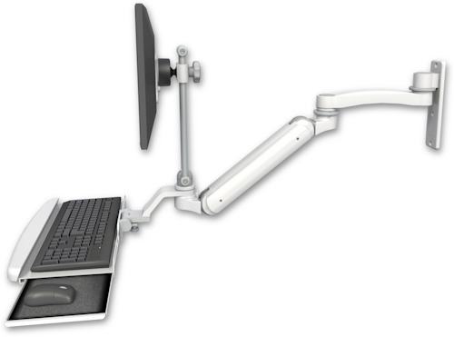[UL182IEV7-W3-KUB-A1] AccessMount™ Inverted Ultra 182 Arm with EV710 monitor mount wall mount, a wrist-rest keyboard tray, and an 11" arm