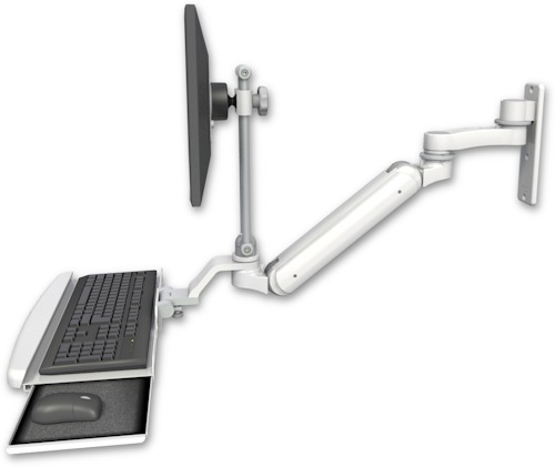 [UL182IEV7-W3-KUB-AS1] AccessMount™ Inverted Ultra 182 Arm with EV710 monitor mount wall mount, a wrist-rest keyboard tray, and an 6" arm