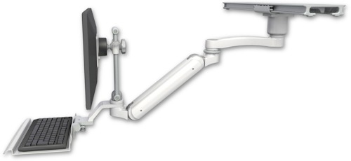 [UL182IEV7S-PS28-D1-KU12-A1] AccessMount™ Inverted Ultra 182 Arm with short EV710 monitor mount mount on a ProSlide 28" track slider, a 1" riser, a 12" keyboard tray, and an 11" arm