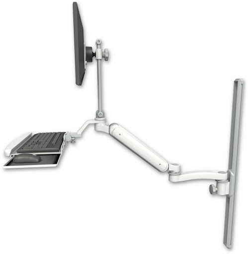 [UL182HEV7-T36-KUB-A1] AccessMount™ Ultra 182 Heavy Duty Arm with EV710 monitor mount mount on a 36" wall track slider, a wrist-rest keyboard tray, and an 11" arm