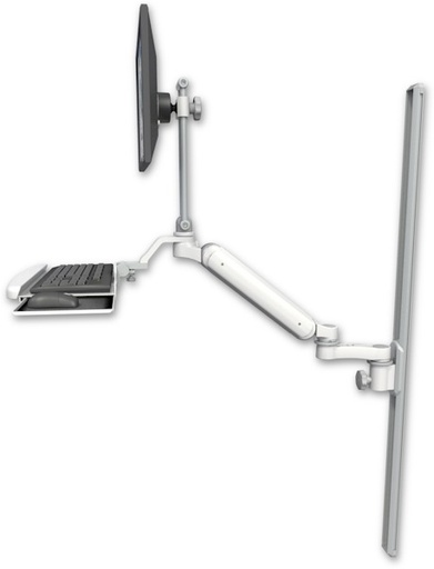 [UL182HEV7-T50-KUB-AS1] AccessMount™ Ultra 182 Heavy Duty Arm with EV710 monitor mount mount on a 50" wall track slider, a wrist-rest keyboard tray, and an 6" arm