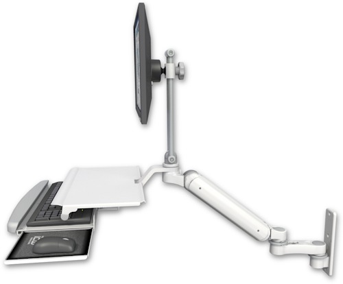 [UL182HEV7-W3-KUS-AS1] AccessMount™ Ultra 182 Heavy Duty Arm with EV710 monitor mount wall mount, a work surface tray and slide-out keyboard tray, and an 6" arm