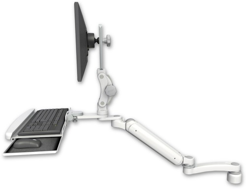[UL182HP-D1-KDB-A1] AccessMount™ Ultra 182 Heavy Duty Arm with Paralink monitor mount desk mount, a 1" riser, a wrist-rest keyboard tray, and an 11" arm