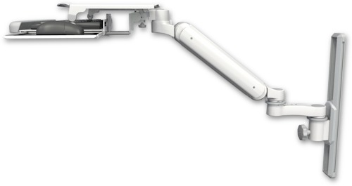 [UL182H-T19-KUS-AS1] AccessMount™ Ultra 182 Heavy Duty Arm mount on a 19" wall track slider with a work surface tray and slide-out keyboard tray and an 6" arm