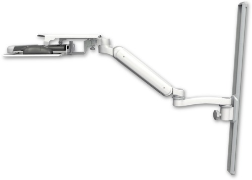 [UL182H-T36-KUS-A1] AccessMount™ Ultra 182 Heavy Duty Arm mount on a 36" wall track slider with a work surface tray and slide-out keyboard tray and an 11" arm