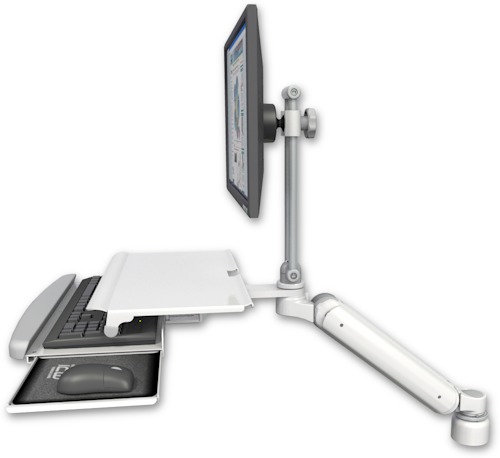 [UL182HEV7-D1-KDS] AccessMount™ Ultra 182 Heavy Duty Arm with EV710 monitor mount desk mount, a 1" riser, and a work surface tray and slide-out keyboard tray
