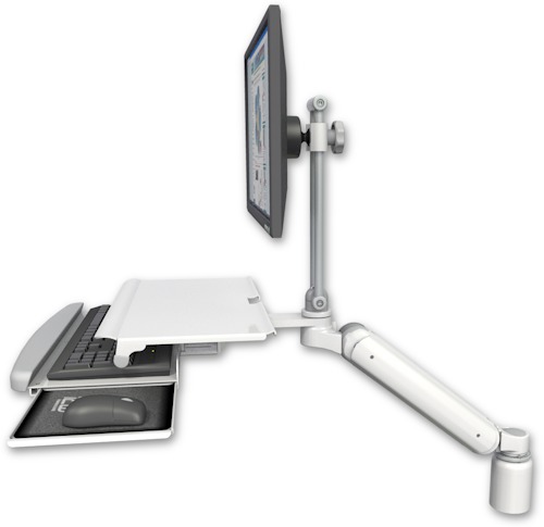 [UL182HEV7-D3-KDS] AccessMount™ Ultra 182 Heavy Duty Arm with EV710 monitor mount desk mount, a 3" riser, and a work surface tray and slide-out keyboard tray