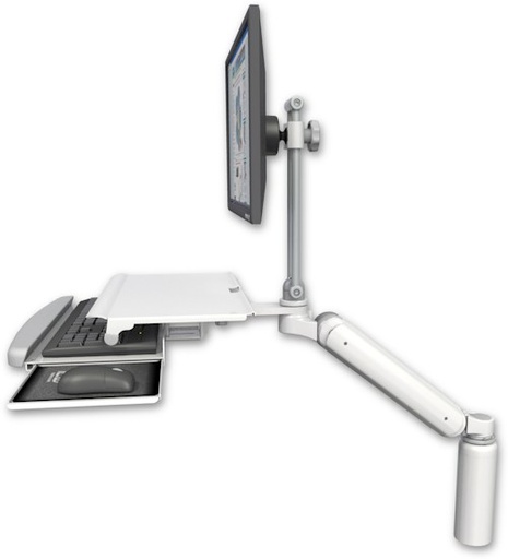 [UL182EV7-D7-KDS] AccessMount™ Ultra 182 Arm with EV710 monitor mount desk mount, a 7.5" riser, and a work surface tray and slide-out keyboard tray
