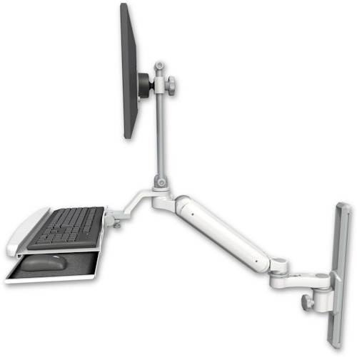 [UL182EV7-T19-KUB-AS1] AccessMount™ Ultra 182 Arm with EV710 monitor mount mount on a 19" wall track slider, a wrist-rest keyboard tray, and an 6" arm