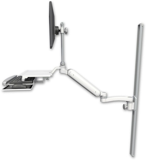 [UL182EV7-T50-KUS-A1] AccessMount™ Ultra 182 Arm with EV710 monitor mount mount on a 50" wall track slider, a work surface tray and slide-out keyboard tray, and an 11" arm