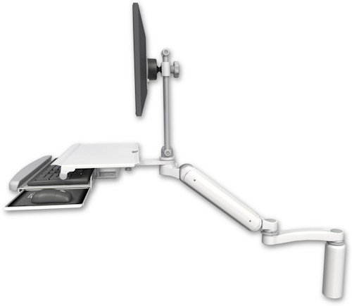 [UL182EV7-D7-KDS-A1] AccessMount™ Ultra 182 Arm with EV710 monitor mount desk mount, a 7.5" riser, a work surface tray and slide-out keyboard tray, and an 11" arm