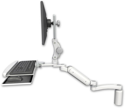 [UL180P-D5-KDB-A1] AccessMount™ Ultra 180 Arm with Paralink monitor mount desk mount, a 5" riser, a wrist-rest keyboard tray, and an 11" arm