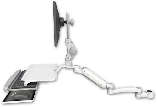 [UL180P-P17-KUS-A1] AccessMount™ Ultra 180 Arm with Paralink monitor mount mount for a 1.75" pole, a work surface tray and slide-out keyboard tray, and an 11" arm