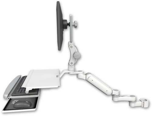 [UL180P-P2-KUS-AS1] AccessMount™ Ultra 180 Arm with Paralink monitor mount mount for a 2" pole, a work surface tray and slide-out keyboard tray, and an 6" arm