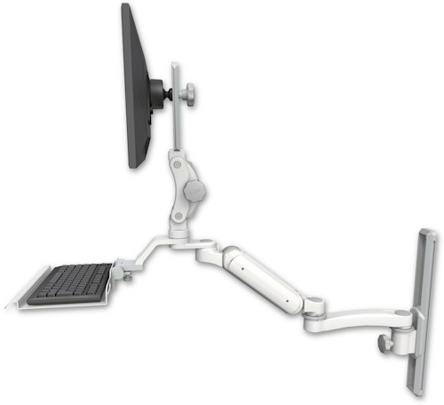 [UL180P-T19-KU12-A1] AccessMount™ Ultra 180 Arm with Paralink monitor mount mount on a 19" wall track slider, a 12" keyboard tray, and an 11" arm