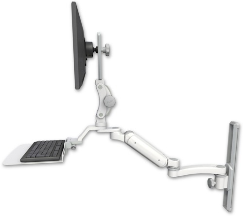 [UL180P-T19-KU12F-A1] AccessMount™ Ultra 180 Arm with Paralink monitor mount mount on a 19" wall track slider, a 12" flat keyboard tray, and an 11" arm