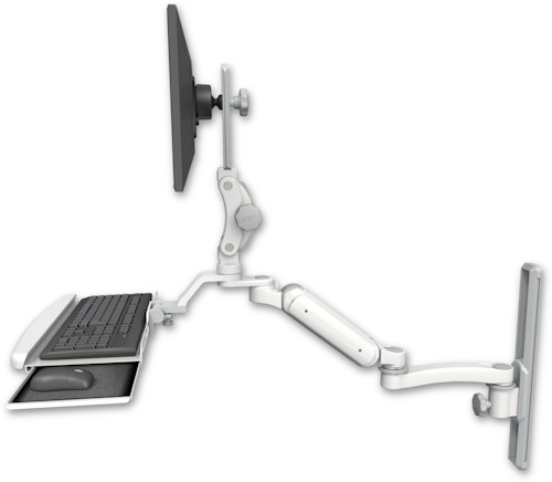 [UL180P-T19-KUB-A1] AccessMount™ Ultra 180 Arm with Paralink monitor mount mount on a 19" wall track slider, a wrist-rest keyboard tray, and an 11" arm