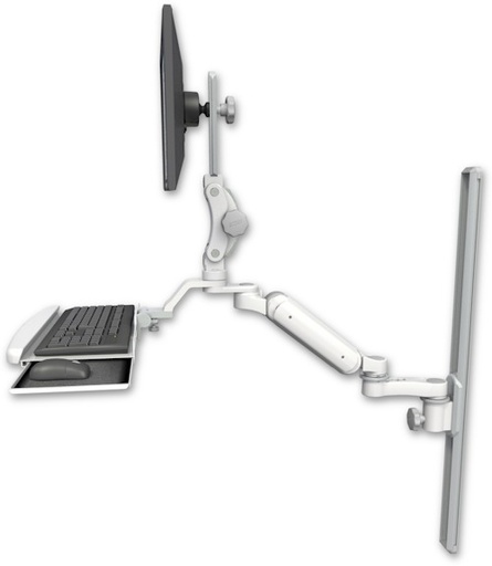 [UL180P-T36-KUB-AS1] AccessMount™ Ultra 180 Arm with Paralink monitor mount mount on a 36" wall track slider, a wrist-rest keyboard tray, and an 6" arm