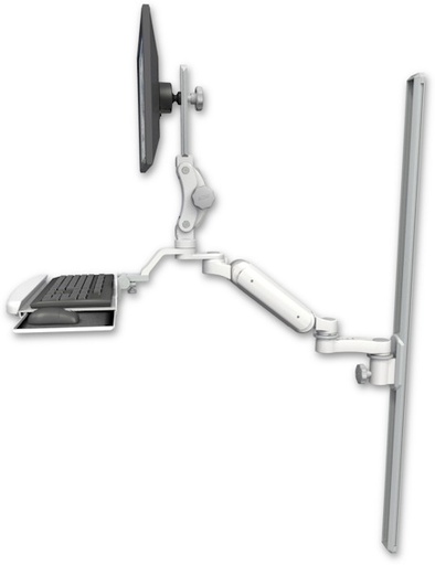 [UL180P-T50-KUB-AS1] AccessMount™ Ultra 180 Arm with Paralink monitor mount mount on a 50" wall track slider, a wrist-rest keyboard tray, and an 6" arm