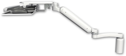 [UL182-D5-KUS-A1] AccessMount™ Ultra 182 Arm desk mount with a 5" riser, a work surface tray and slide-out keyboard tray, and an 11" arm