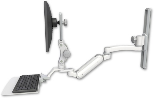[UL180IHP-T19-KU12F-A1] AccessMount™ Inverted Ultra 180 Heavy Duty Arm with Paralink monitor mount mount on a 19" wall track slider, a 12" flat keyboard tray, and an 11" arm