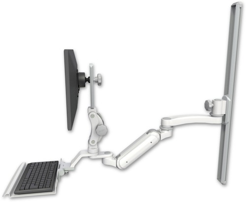 [UL180IHP-T36-KU12-A1] AccessMount™ Inverted Ultra 180 Heavy Duty Arm with Paralink monitor mount mount on a 36" wall track slider, a 12" keyboard tray, and an 11" arm