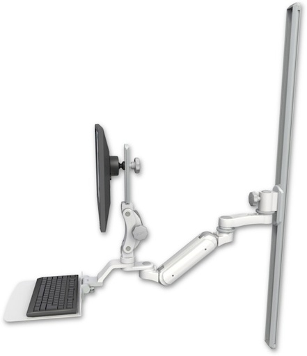 [UL180IHP-T50-KU12F-AS1] AccessMount™ Inverted Ultra 180 Heavy Duty Arm with Paralink monitor mount mount on a 50" wall track slider, a 12" flat keyboard tray, and an 6" arm