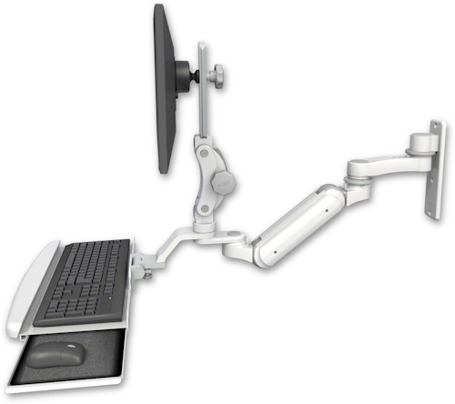 [UL180IHP-W3-KUB-AS1] AccessMount™ Inverted Ultra 180 Heavy Duty Arm with Paralink monitor mount wall mount, a wrist-rest keyboard tray, and an 6" arm