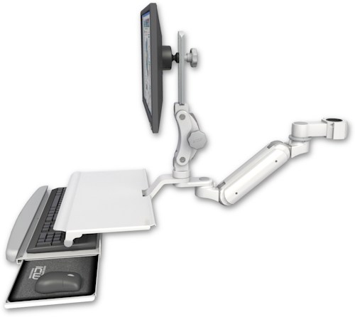 [UL180IP-P17-KUS] AccessMount™ Inverted Ultra 180 Arm with Paralink monitor mount mount for a 1.75" pole and a work surface tray and slide-out keyboard tray