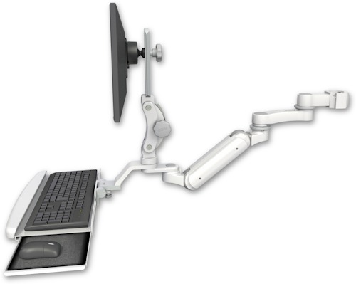 [UL180IP-P2-KUB-AS1] AccessMount™ Inverted Ultra 180 Arm with Paralink monitor mount mount for a 2" pole, a wrist-rest keyboard tray, and an 6" arm