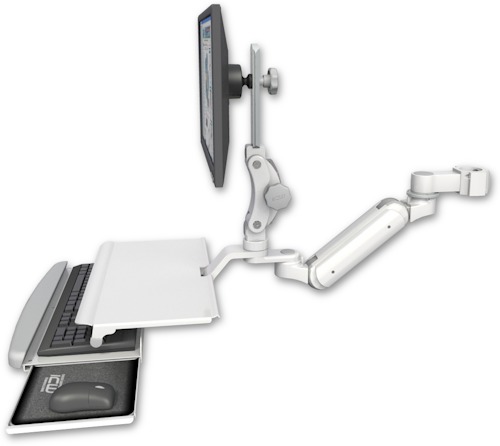 [UL180IP-P2-KUS] AccessMount™ Inverted Ultra 180 Arm with Paralink monitor mount mount for a 2" pole and a work surface tray and slide-out keyboard tray