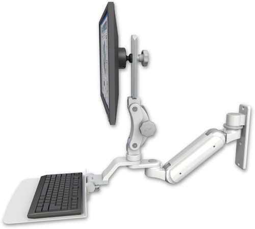 [UL180IP-W3-KU12F] AccessMount™ Inverted Ultra 180 Arm with Paralink monitor mount wall mount and a 12" flat keyboard tray