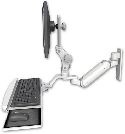 [UL180IP-W3-KUB] AccessMount™ Inverted Ultra 180 Arm with Paralink monitor mount wall mount and a wrist-rest keyboard tray