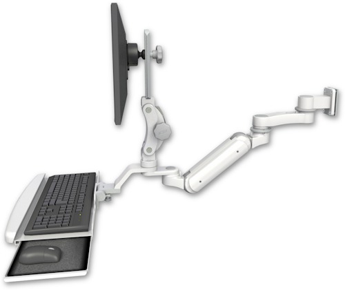 [UL180IP-W5-KUB-AS1] AccessMount™ Inverted Ultra 180 Arm with Paralink monitor mount 3.5" wall mount, a wrist-rest keyboard tray, and an 6" arm