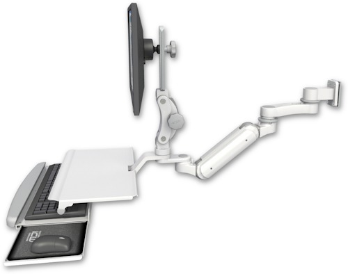 [UL180IP-W5-KUS-AS1] AccessMount™ Inverted Ultra 180 Arm with Paralink monitor mount 3.5" wall mount, a work surface tray and slide-out keyboard tray, and an 6" arm