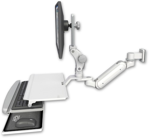 [UL180IP-W5-KUS] AccessMount™ Inverted Ultra 180 Arm with Paralink monitor mount 3.5" wall mount and a work surface tray and slide-out keyboard tray