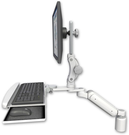 [UL180P-D3-KDB] AccessMount™ Ultra 180 Arm with Paralink monitor mount desk mount, a 3" riser, and a wrist-rest keyboard tray