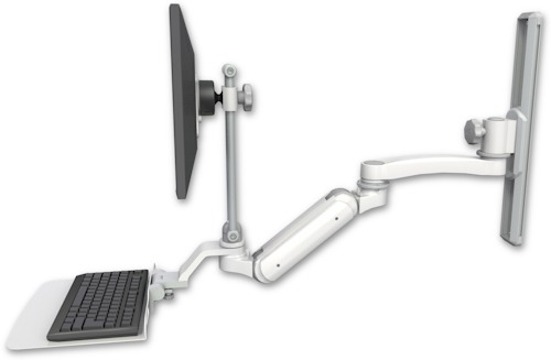[UL180IHEV7-T19-KU12F-A1] AccessMount™ Inverted Ultra 180 Heavy Duty Arm with EV710 monitor mount mount on a 19" wall track slider, a 12" flat keyboard tray, and an 11" arm