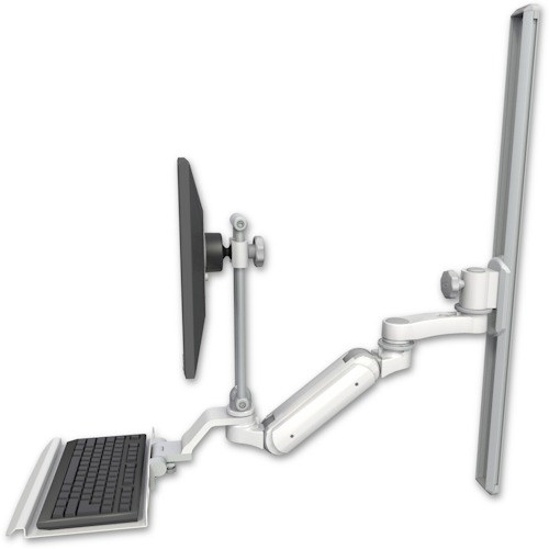 [UL180IHEV7-T36-KU12-AS1] AccessMount™ Inverted Ultra 180 Heavy Duty Arm with EV710 monitor mount mount on a 36" wall track slider, a 12" keyboard tray, and an 6" arm