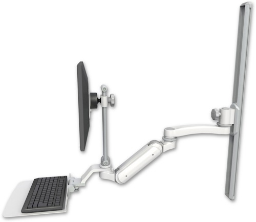 [UL180IHEV7-T36-KU12F-A1] AccessMount™ Inverted Ultra 180 Heavy Duty Arm with EV710 monitor mount mount on a 36" wall track slider, a 12" flat keyboard tray, and an 11" arm