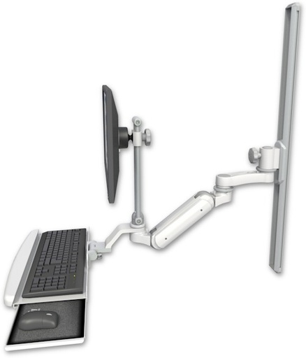 [UL180IHEV7-T36-KUB-AS1] AccessMount™ Inverted Ultra 180 Heavy Duty Arm with EV710 monitor mount mount on a 36" wall track slider, a wrist-rest keyboard tray, and an 6" arm