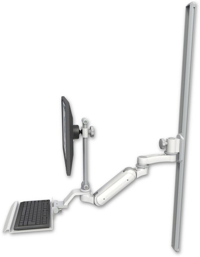 [UL180IHEV7-T50-KU12-AS1] AccessMount™ Inverted Ultra 180 Heavy Duty Arm with EV710 monitor mount mount on a 50" wall track slider, a 12" keyboard tray, and an 6" arm
