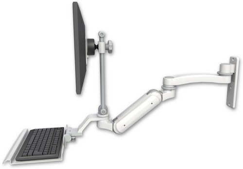 [UL180IHEV7-W3-KU12-A1] AccessMount™ Inverted Ultra 180 Heavy Duty Arm with EV710 monitor mount wall mount, a 12" keyboard tray, and an 11" arm