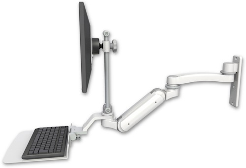 [UL180IHEV7-W3-KU12F-A1] AccessMount™ Inverted Ultra 180 Heavy Duty Arm with EV710 monitor mount wall mount, a 12" flat keyboard tray, and an 11" arm