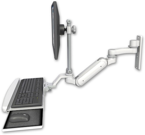 [UL180IHEV7-W3-KUB-AS1] AccessMount™ Inverted Ultra 180 Heavy Duty Arm with EV710 monitor mount wall mount, a wrist-rest keyboard tray, and an 6" arm