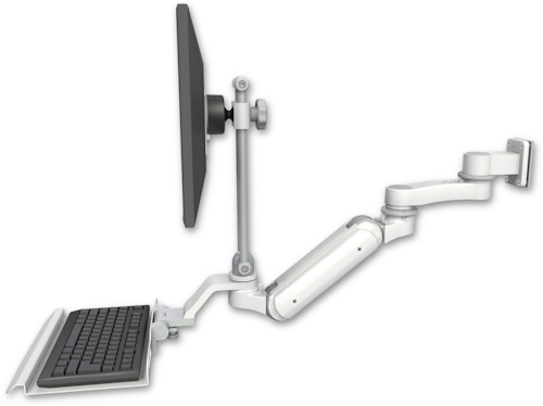 [UL180IHEV7-W5-KU12-AS1] AccessMount™ Inverted Ultra 180 Heavy Duty Arm with EV710 monitor mount 3.5" wall mount, a 12" keyboard tray, and an 6" arm