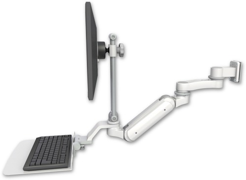 [UL180IHEV7-W5-KU12F-AS1] AccessMount™ Inverted Ultra 180 Heavy Duty Arm with EV710 monitor mount 3.5" wall mount, a 12" flat keyboard tray, and an 6" arm